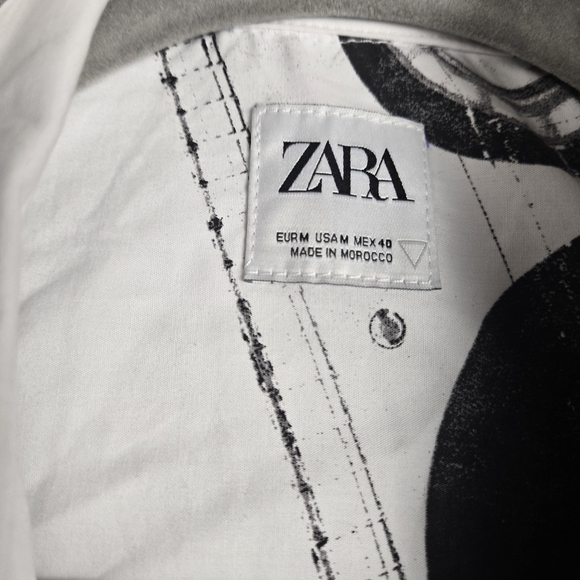 NWT Zara Men's White Shirt with Black Cassette Print Size M - Picture 6 of 11